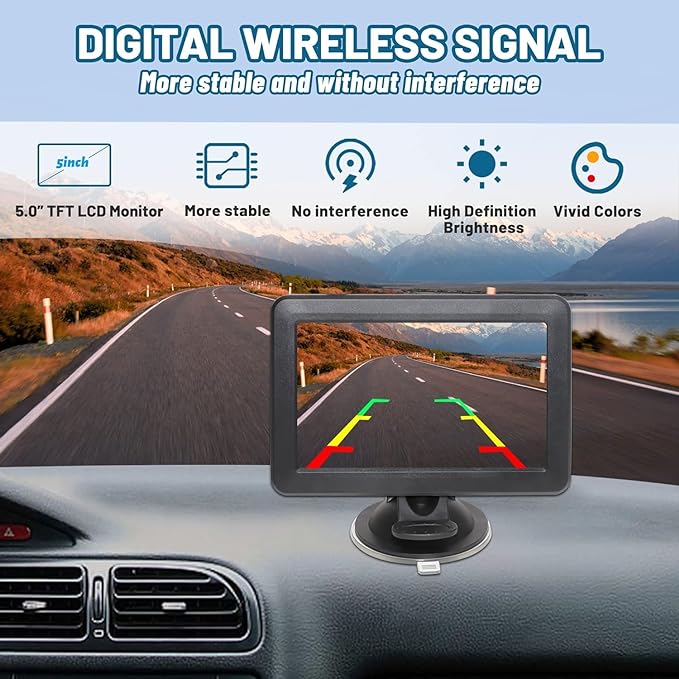 EWAY Wireless Backup Camera HD 1080P 5" Monitor Kit, Stable Digital Signal for Truck Trailer Front Rear Side View Back Up Camera Easy Setup Vehicle Reverse Wifi Camera for Car Van SUV Pickup RV Camper