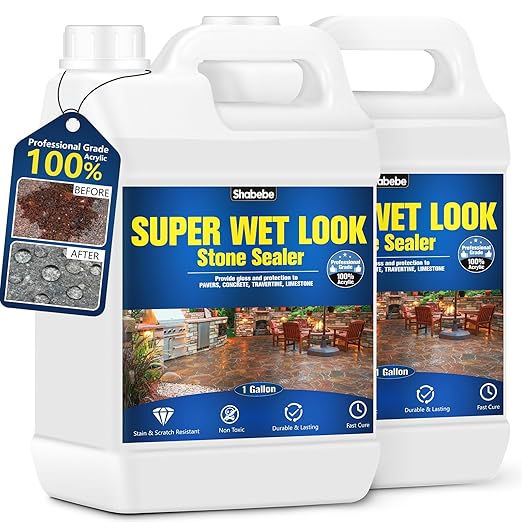 Super Wet Look Stone Sealer-2 Gallon, Durable & Long-Lasting Protection with High Gloss Finsh, Stain Proof, Against Water Damage & Dissolved Salts Natural Stone Sealer for Sandstone, Driveways