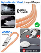 2Pack Multi Charging Cable Cord for Travel Essentials,Apple Watch Charger,iPhone Charger,[3-in-2] Type C/L Cable Portable Designed for iWatch,iPhone 17-8,Galaxy S25-21,AirPods,iPad-4FT Orange