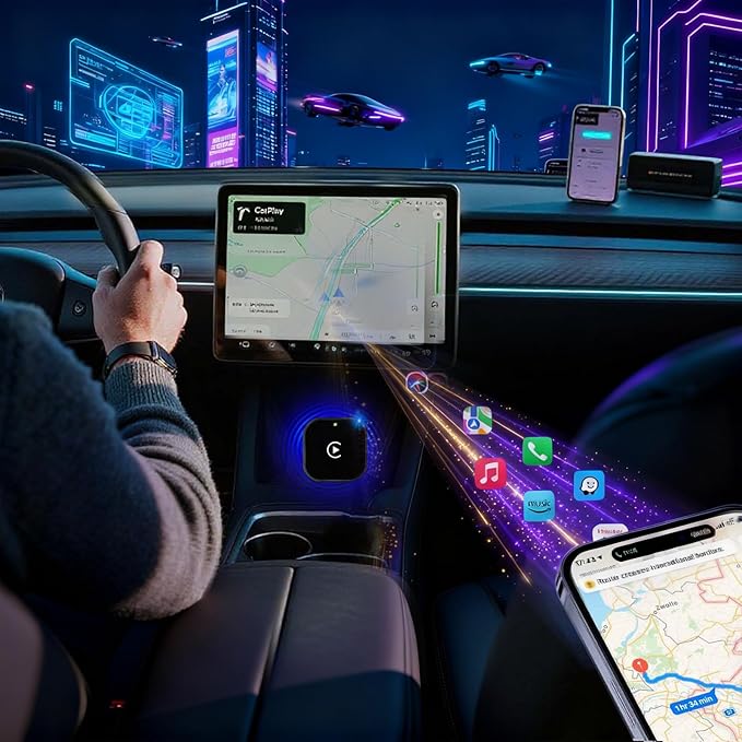 Wireless CarPlay Adapter for Apple iPhone & Android, 2-in-1 Adapter Convert Wired to Wireless Dongle