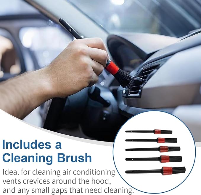 Detailing Car Cleaning Gun Interior Dryer Air Blow Gun, High Pressure Blower Gun with 5 Pcs Brushes for Auto Carpet Seats Dashboard Console Cleaning