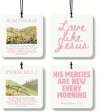 Pink Christian Square Citrus Car Air Freshener 4 Pcs, Preppy Floral Religious Bible Verse Hanging Air Freshener for Cars Bathroom Dorm Books Decor, Girly Christian Accessories Gifts for Women