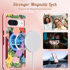 for Google Pixel 8A Case 6.1 Inch - Compatible with MagSafe Women Girls Cute Magnetic Protective Cover Girly Cat Flower Floral Heavy Duty Shockproof Design for Google Pixel 8A Phone Cases