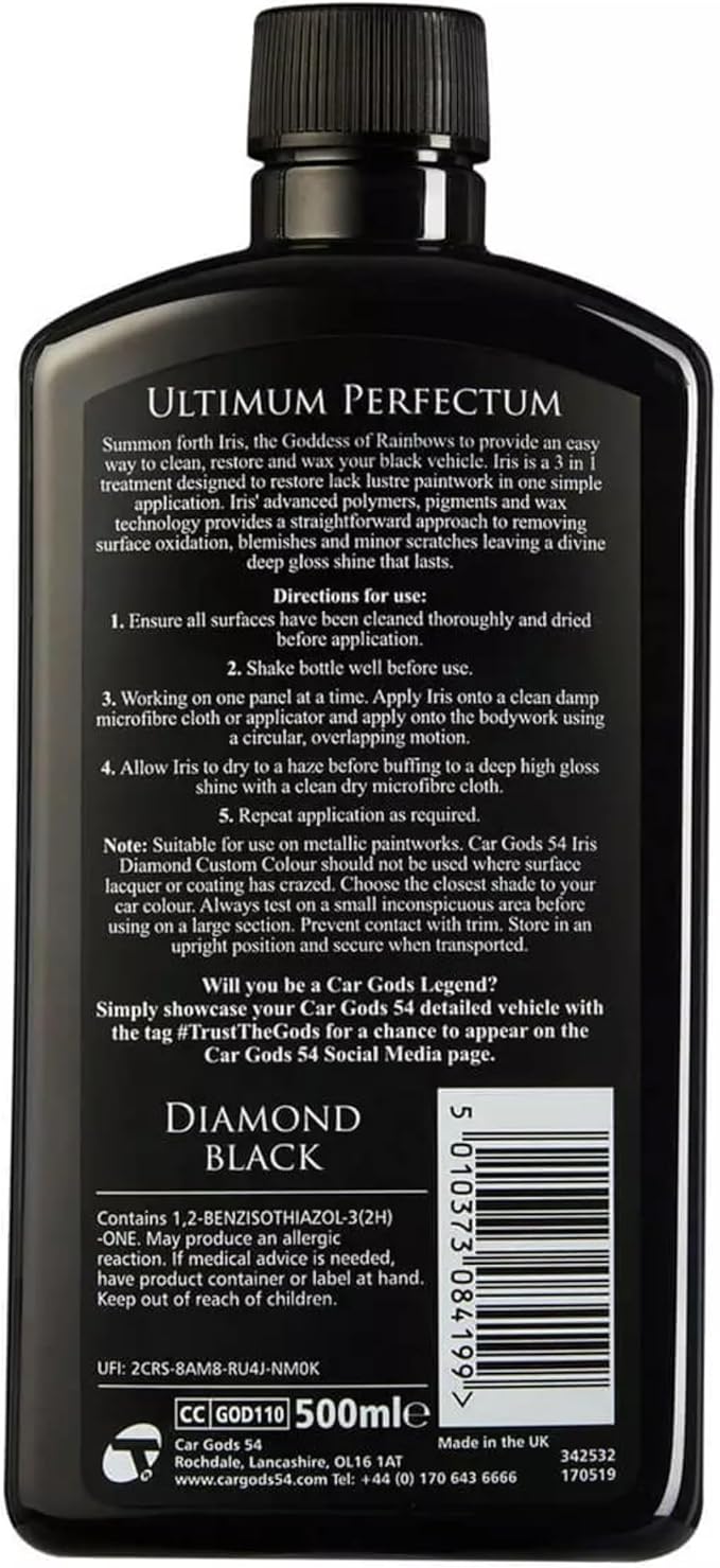 Car Gods Iris Custom Color Black 3-in-1 Polish Wax Color Restorer & Scratch Remover, 16 Colors Available, 17 Fl Oz