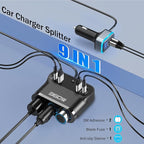 Cigarette Lighter Splitter Adapter 360W: Car 12v Splitter 3 Socket Car Charger Extension Triple USB C 36W and QC3.0 18W Ports 12 Volt Power Outlet DC with Button Switch LED Voltmeter 15A Fuse