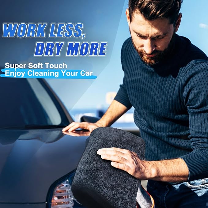 Premium Car Drying Towel, 36x28 inch XL Microfiber Towel, 1300 GSM Microfiber Cleaning Cloth, Super Absorbent, Leaves No Streaks, Scratches, or Water Spots, Dries an Entire Vehicle, Black
