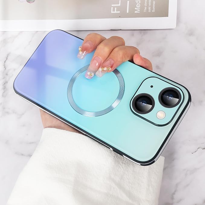 Guppy Compatible with iPhone 14 Plus with MagSafe Case, Magnetic Gradient Case with MagSafe Charging, Gradient Glass Back Cover with Lens Film-Black