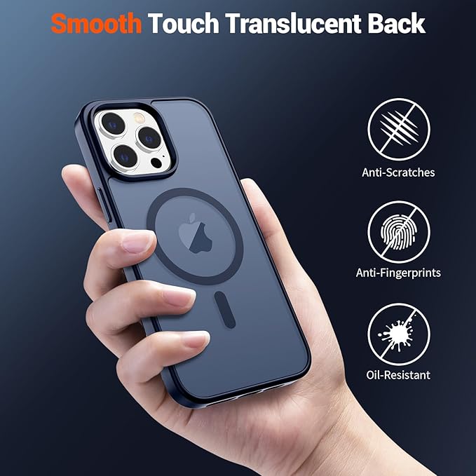 SUPFINE Magnetic for iPhone 14 Pro Case with Screen Protector (Compatible with MagSafe) (Military Grade Drop Protection) Translucent Matte Shockproof Phone Cover,Dark Blue