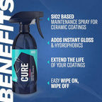GYEON Cure Redefined Hydrophobic Ceramic Spray Sealant Paint Gloss Protection Maintenance Spray for Car Glass Wheels Trim Shiny Surface Repel Water Enhance Beading Finish