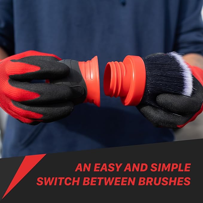 Maxshine Universal Red & Gray Combo Ultra-Soft Large Bristle Brush with Storage Rack | Curved Grip Interior Detailing Brush for Dashboard, Displays & Air Vents | Premium Car Cleaning Accessory