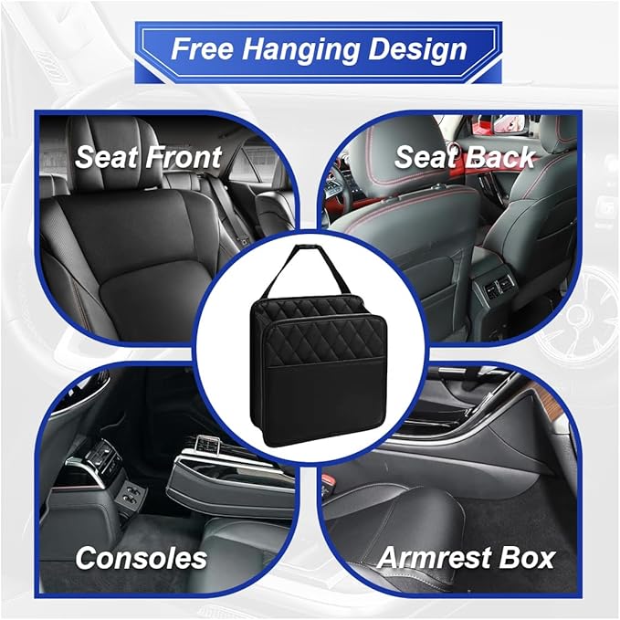 ZIMISI Car Back Seat Organizer, Waterproof Leather Automotive Backseat Hanging Bag with Cup Holders, Large Capacity Car Trash Can, Vehicle Travel Accessories for Most Vehicles (1PC/Black)