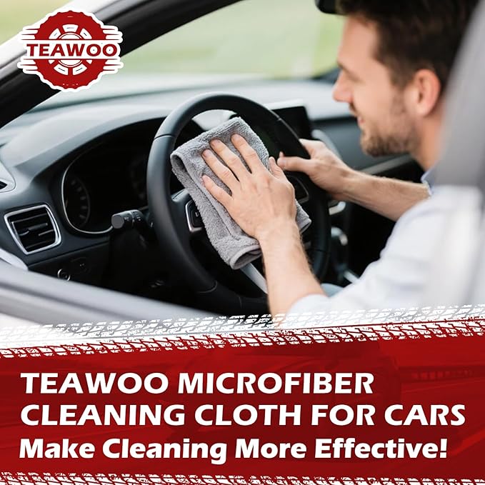 TEAWOO Microfiber Cleaning Cloths Bulk-50 Pack, Gray Microfiber Towels for Cars, Ultra Absorbent Microfiber Towel Weave Grime & Liquid for Streak-Free Mirror Shine - Car Washing Cloth, 12x12 inches