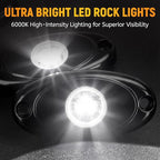 YONEDA 4 Pods White Rock Lights 6000K Ultra Bright LED Underglow Lights IP68 Waterproof for Trucks SUV UTV ATV RZR Car Boats Pickup Motorcycle