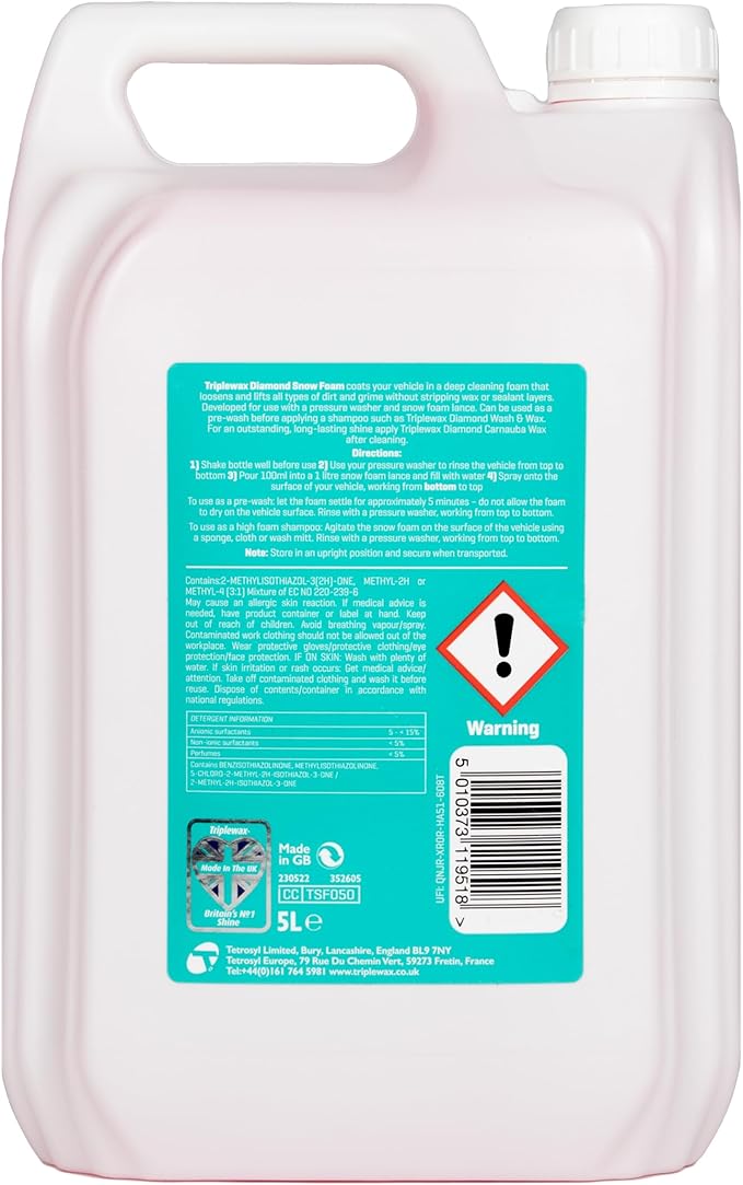 Triplewax Snow Foam Car Wash Soap 169 fl oz High-Foam Pre-Wash Shampoo for Foam Cannons and Pressure Washers Touchless Car Wash for Cars, Trucks and SUVs
