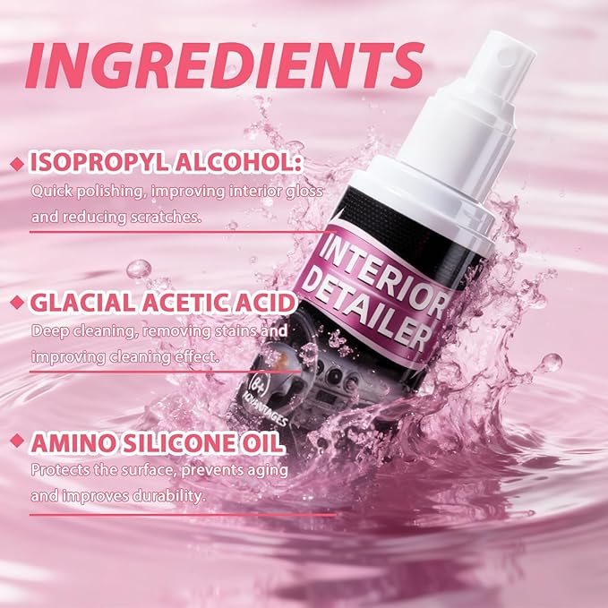 Car Interior Cleaner, Polishing Cleaner Detailer Spray, for Vehicle Detailing, Car Interior Detailer Spray, All Purpose for Dashboards, Seats, Leather, Plastic (1PCS, 100ML)