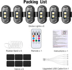 6PCS Wireless LED Strobe Lights with Remote Control, 8 Colors Rechargeable Led Lights Anti-Collision LED Emergency Warning Lights for Car Motorcycle Bike Drone Aircraft