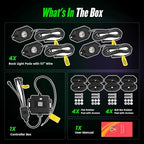 4 Pods RGB LED Rock Lights Kit, Underglow Multicolor Neon Light Pod with Bluetooth App Control, IP68 Waterproof High Brightness Dynamic Music Mode Wheel Well Light for Truck ATV UTV RZR SUV Golf Cart