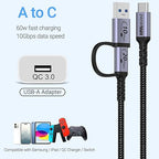 Android Auto USB C Cable 2-in-1 [1.5ft, 2Pack] 240W Max USB 3.1 Gen 2 Fast Charging CarPlay Cable, Compatible with iPhone 16 15 Pro Max, Galaxy S23 S22 Ultra Note 20, SSD
