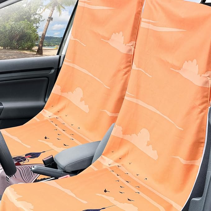 Hahafelt 2 Pack Car Seat Towel Covers with Storage Bag, 63 x 32 Inch Universal Non Slip Waterproof Sweat Protector for Car Truck, Gym Swimming Running, Machine Washable (Mount Desert Island)