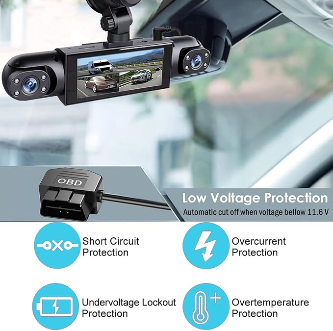 Dash Cam OBD Hardwire Kit, USB Type C Power Cable for Dash Camera 24 Hours Surveillance/Acc Mode for Dashcam Power Adapter with Low Voltage Protection 12-24V to 5V/3A