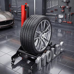 Rolling Wheel Detailing Stand Heavy-Duty Tire Cleaning Stand with 3 Rotating Rollers & Lockable Casters, Ergonomic Tire Wash Stand for Wheel Washing, Polishing, Ceramic Coating, Tire Shine
