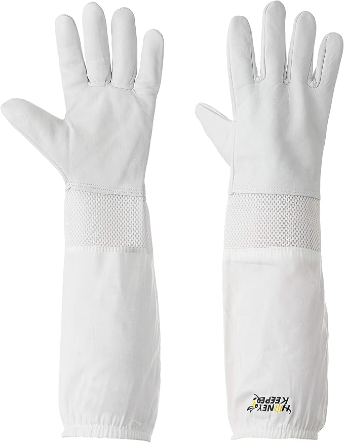 Honey Keeper Beekeeping Gloves - Goatskin Leather with Ventilated Canvas Sleeve and Elastic Cuff