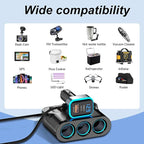 Cigarette Lighter Splitter Adapter 360W: Car 12v Splitter 3 Socket Car Charger Extension Triple USB C 36W and QC3.0 18W Ports 12 Volt Power Outlet DC with Button Switch LED Voltmeter 15A Fuse
