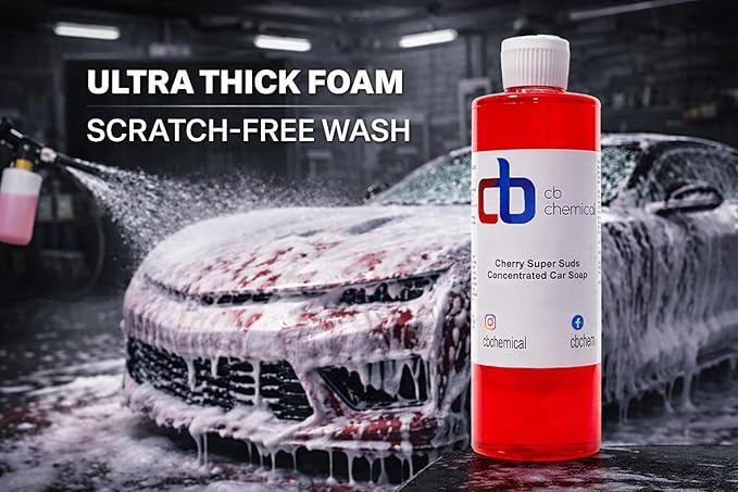 Cherry Suds Concentrated Car Wash Soap 16 oz | High-Lather Car Shampoo for Cars, Trucks, and RVs | Compatible with Foam Cannons and Guns | Gentle Vehicle Cleaning Formula