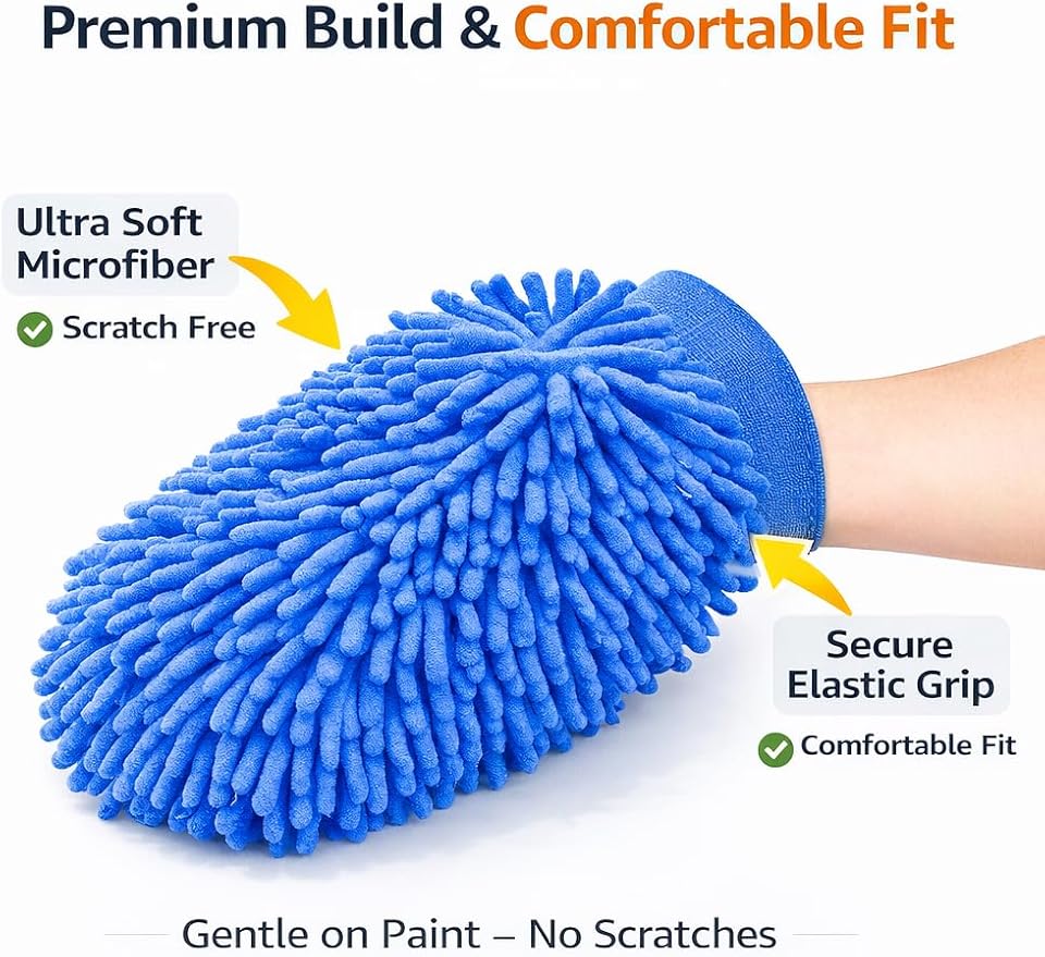 Microfiber Car Wash Mitt – Chenille Ultra Soft Scratch-Free Cleaning Glove for Car, Truck & Auto Detailing – Lint Free, Reusable (1 Pack)
