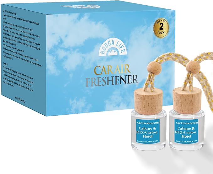 HoogaLife Car Air Freshener Hanging 2 Pack - Hotel Collection Diffuser Oil Inspired by Cabane & Rltz. CarIton Hotel - NO.1012 Fragrance Oil, Car Fresheners for Women Made in USA (081)
