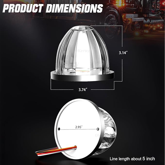 6-Pack Dual Color Watermelon Lights LED Strobe & Steady Cab Roof Clearance Warning Marker Lights with Clear Lens & Bezel Suitable for Trailer Kenworth Peterbilt Freightliner (Amber Green)