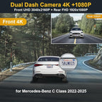 Fitcamx 2160P+Rear 1080P Dash Cam Adapts for Mercedes-Benz C-Class 2022-2025 C300 Sedan Coupe Cabriolet (HD2-6329), OEM Look, Dual HD Video, Loop Recording, WiFi & APP, G-Sensor, Easy to Set, 128GB
