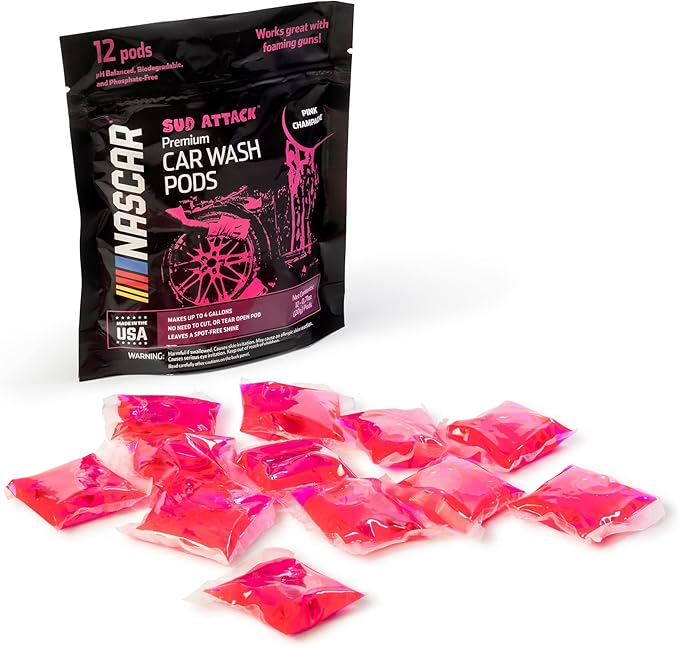 NASCAR - SUD Attack Car Wash Pods - Foaming Car Wash Soap (Works with Foam Cannons, Foam Guns or Bucket Washes) Safe for Cars, Trucks, Motorcycles, RVs & More (Makes 48 Gallons)