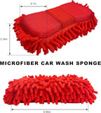 Microfiber Car Wash Sponge, Scratch-Free Vehicle Washing Mitt with Chenille & Mesh Sides, Highly Absorbent Sponge Lint-Free Cleaning Tool for Car Washing & Detailing (Red)
