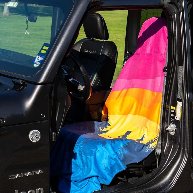 Gone For a Run Car Seat Towel Cover – Hooded Moisture-Wicking Microfiber Seat Protector – 30" x 60" – for Runners and Outdoor Enthusiasts – Happy Hour