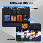 Car Trunk Organizer, Backseat Hanging Trunk Organizers and Storage, Waterproof Collapsible Cargo Storage Bag with 4 Pockets & 4 Mesh Pouches, Car Interior Accessories for SUV, Truck (Black)