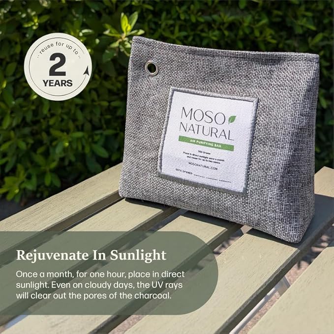 Moso Natural Air Purifying Bag 600g, Premium Bamboo Charcoal Odor Absorber, Room Deodorizer for Large Spaces, Bedroom, Kitchen, Basement, Pet Odor Eliminator for Home, 21oz Charcoal Bags (2 Pack)