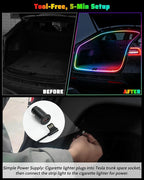 RGB LED Trunk Light Strips for Tesla Model Y & Juniper 2021-2026, APP Control Ambient Neon Trunk Lights with Magnetie Sensor, Auto On/Off, Music Sync, Waterproof Silicone, Plug & Play