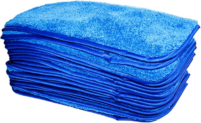 Eurow Double Density 700 GSM Microfiber Shag Towels with Satin Edge, Ultra Absorbent Scratch-Free Car Wash, Dry & Detail Towels, Soft & Fluffy Cleaning Cloths, 12x16 Inches, 10-Pack, Blue