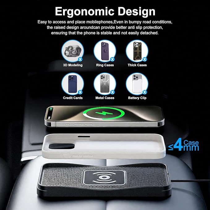 Wireless Car Charger,15W Fast Car Charging Pad, Non-Slip Charging pad Compatible with iPhone17/16/15/14/13/12, Samsung Galaxy S25-S9, Android Phones (20W Adapter)