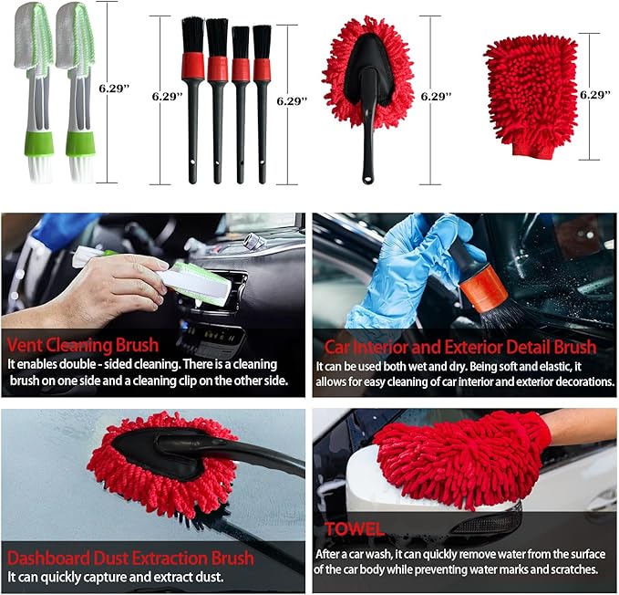 35Pcs Car Detailing Kit, Car Detailing Brush Set, Car Interior Cleaning Kit with Windshield Cleaning Tool and Tool Box, Multi-Functional Vehicle Cleaning Tool for Wheels
