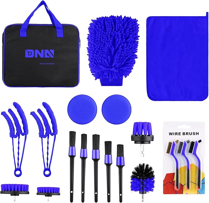 DNA Motoring Car Detailing Brush Cleaning Tools Set with Carry Bag for Auto Interior & Exterior Wheel Dashboard Vent, TOOLS-00279