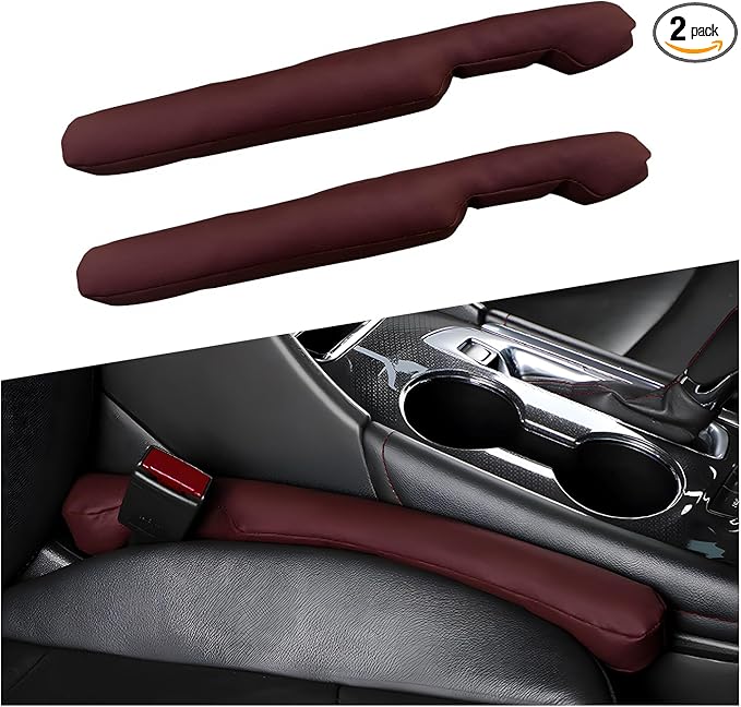 2 PCS Leather Car Seat Gap Filler, Auto Seat Blocker Organizer Fill The Gap Between Seat and Console, Universal Gap Filler Plug Stop Things from Dropping for Car SUV Truck (Wine Red)