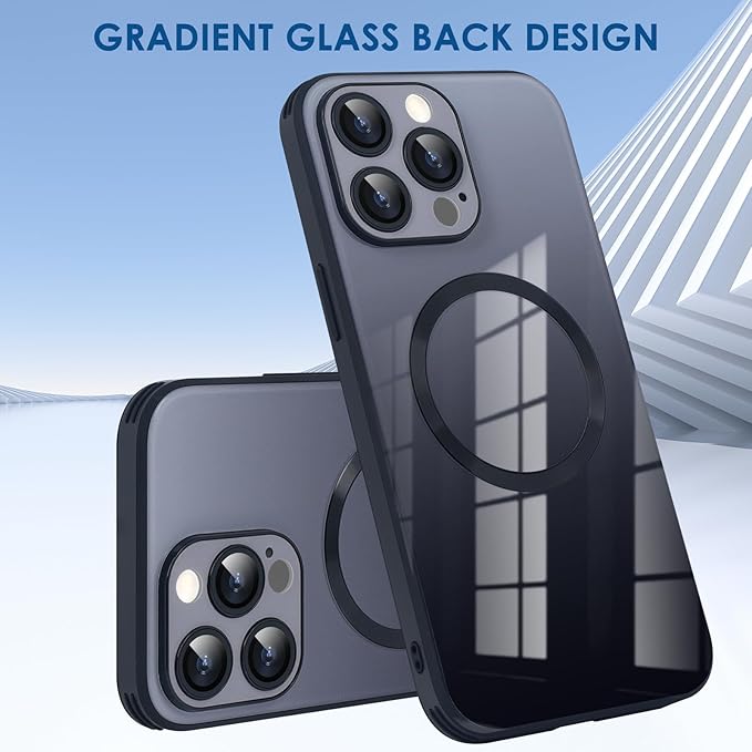 Guppy Compatible with iPhone 15 Pro Case Magnetic, with Full Camera Lens Protector [Compatible with MagSafe] Scratch Resistant Gradient Glass Back Cover Phone Case-Black