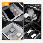 BANKKY 2PCS Center Console Organizer for Tesla Model 3 Highland 2024-2026 & Model Y Juniper 2025-2026, White Armrest Storage Tray with Anti-Slip Liner, ABS Tesla Accessories
