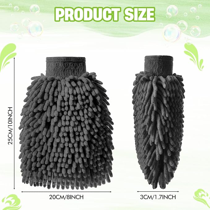 24 Pack Car Wash Mitt Bulk Microfiber, 10'' x 8'' Chenille Car Wash Mitt Gloves, Scratch Free Double Sided No Lint No Marks for Truck SUV and All Vehicle Surfaces (Grey)
