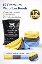 Premium Microfiber Towel for Cars 12 Pack, 400GSM, Quick-Dry, Scratch-Free, High and Low Pile Surface, Gray, Yellow, Blue,16 x 16 Inches, for Car Detailing and Household Use