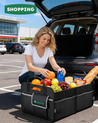 2-Compartment Trunk Organizer & Multi-Compartment Storage Box 600D Waterproof Oxford, with Reflective Strips and 8 Side Mesh Pockets for SUV, Sedan, Minivan- Heavy-Duty Car Organiser(65L)