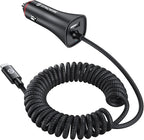 [Apple MFi Certified] Syncwire iPhone Car Charger 32W Super Fast Car Phone Charger Cigarette Lighter USB Car Adapter with Build-in 5FT Coiled Lightning Cable for Apple iPhone 14/13/12/11/XR/Max, iPad
