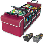 Large Trunk Organizer for SUV with Premium Portable Cooler Bag, Car Organizers and Storage with Foldable Cover, Collapsible Car Trunk Bed Organizer for Truck, 2 Retractable Straps, 90L+20L, Wine Red-C